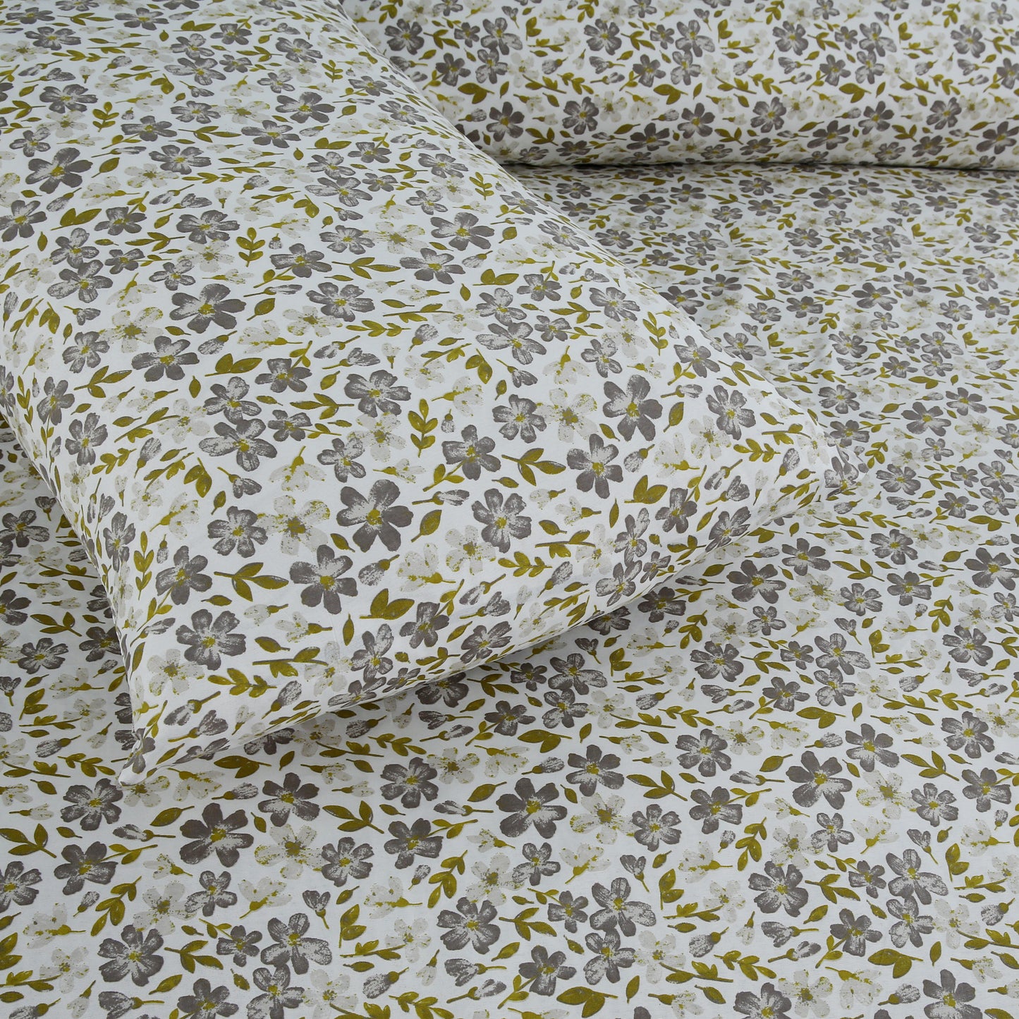 6 Piece - Ditsy Grey Floral Printed Duvet Cover Set