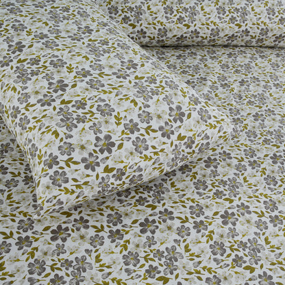 6 Piece - Ditsy Grey Floral Printed Duvet Cover Set