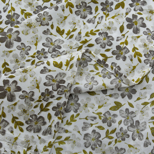 3 Piece - Ditsy Grey Floral Printed Bed Sheet Set - 3228