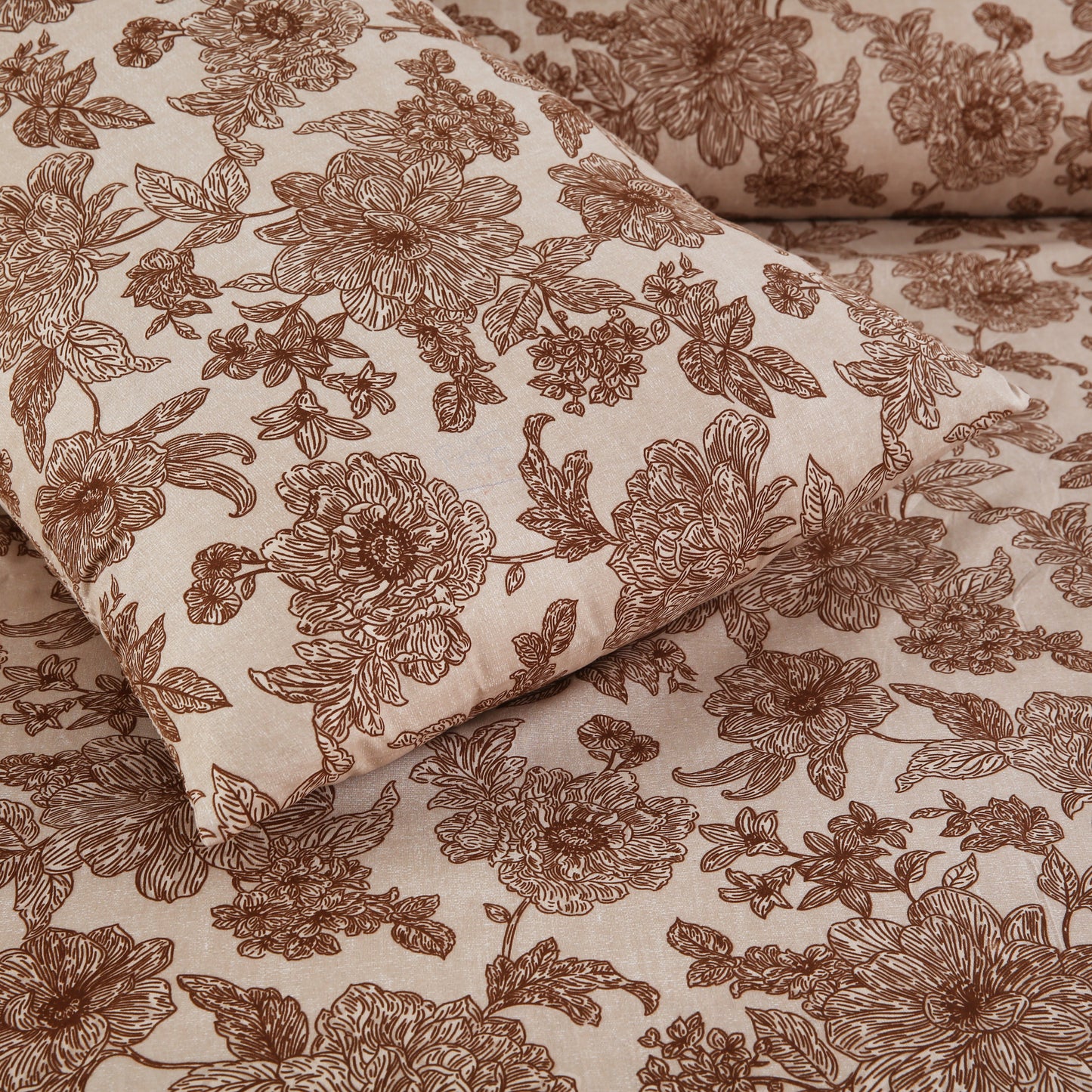 6 Piece - Pink Flowered Printed Duvet Cover Set