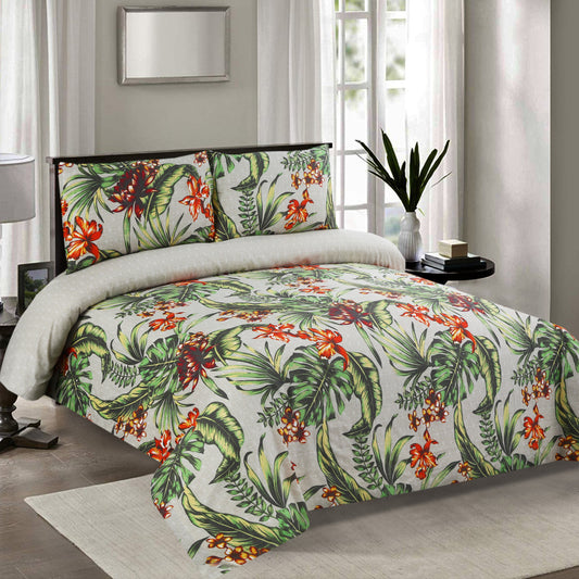 6 Piece - Tropical Grey Floral Printed Duvet Cover Set