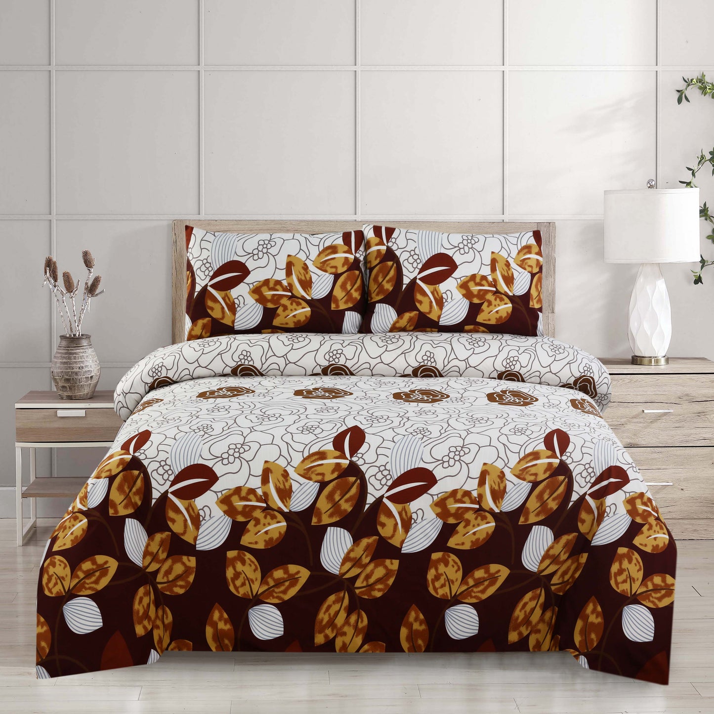 6 Piece - Graphite Floral Printed Duvet Cover Set