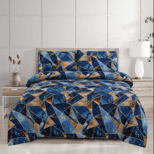 6 Piece - Blue & Gold Abstract Printed Duvet Cover Set
