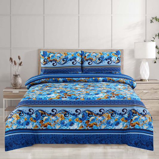 6 Piece - Blue Roses Printed Duvet Cover Set