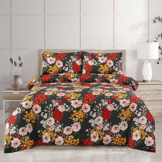 6 Piece - Green Floral Chintz Printed Duvet Cover Set