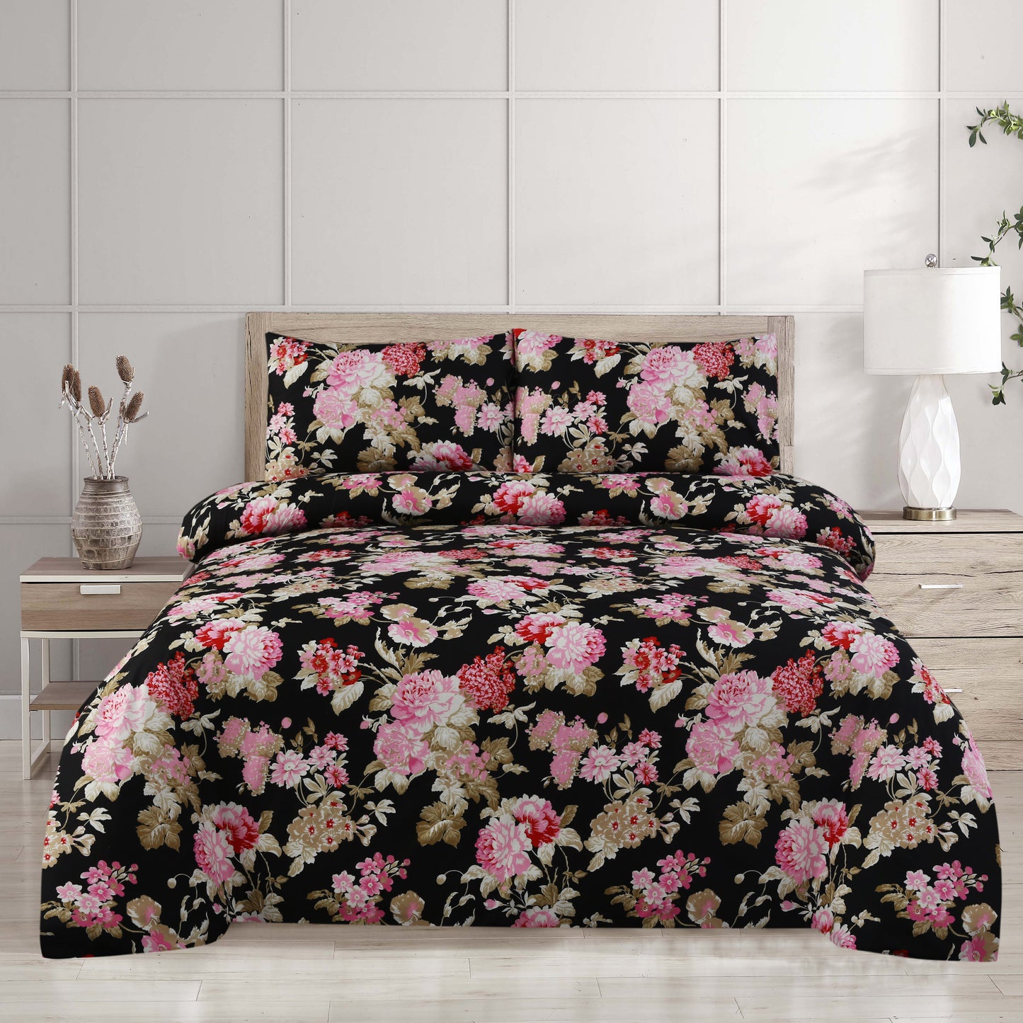 3/6 Piece - Black Floral Chintz Set - 3174