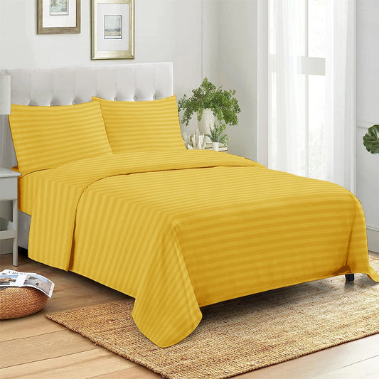 3 Piece - Yellow Striped Bed Sheet Set - 3142