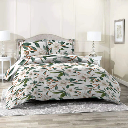 3 Piece - Mangolia White Printed Bed Sheet Set - 2054