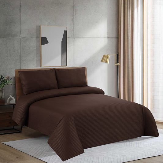 3 Piece - Mocha Brown Striped Bed Sheet Set - 3043