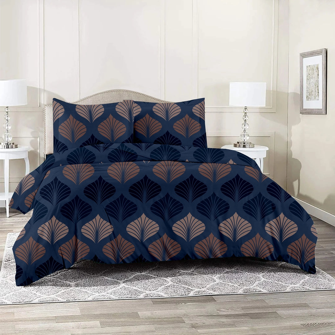 6 Piece - Nile Blue Grand Autumn Leaf Printed Duvet Cover Set