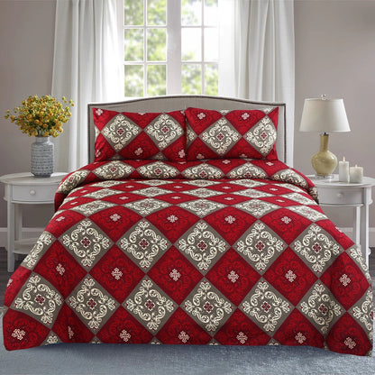 6 Piece - Red, Gray, and White Geometric Floral Printed Duvet Cover Set