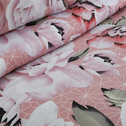 6 Piece - Pink and White Peony Printed Duvet Cover Set