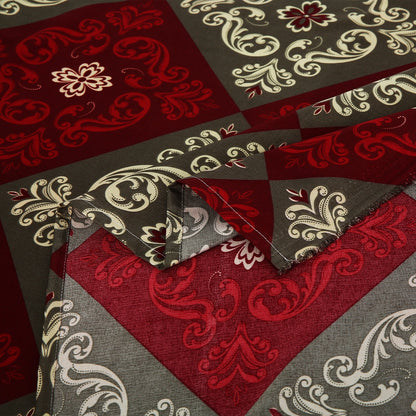 6 Piece - Red, Gray, and White Geometric Floral Printed Duvet Cover Set