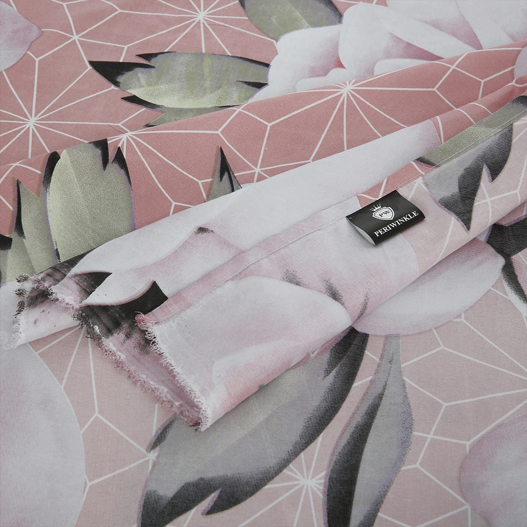 6 Piece - Pink and White Peony Printed Duvet Cover Set