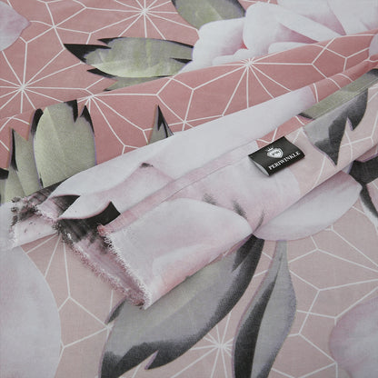 6 Piece - Pink and White Peony Printed Duvet Cover Set