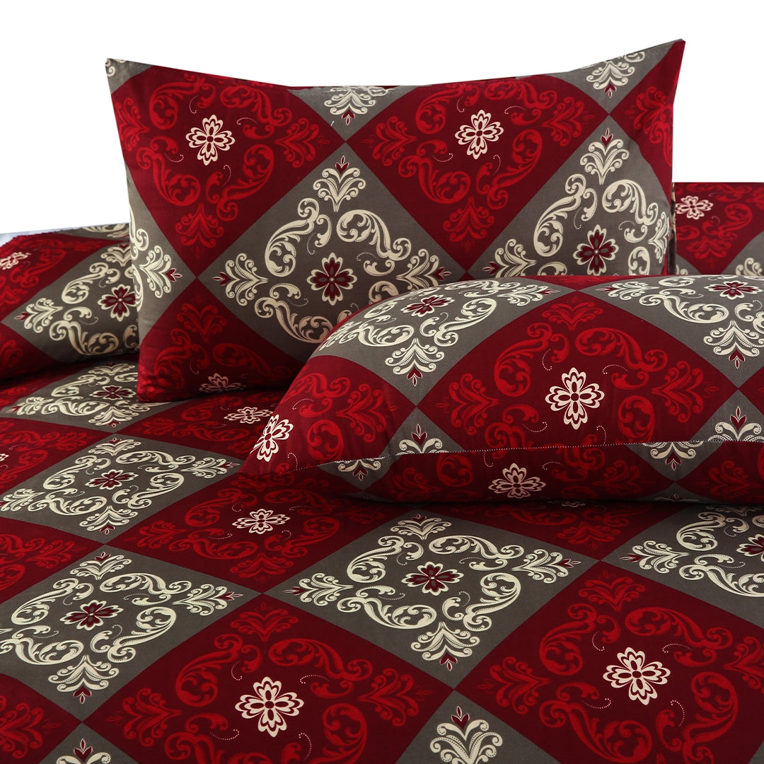 6 Piece - Red, Gray, and White Geometric Floral Printed Duvet Cover Set