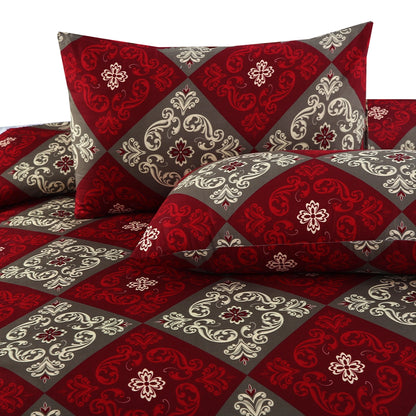 6 Piece - Red, Gray, and White Geometric Floral Printed Duvet Cover Set