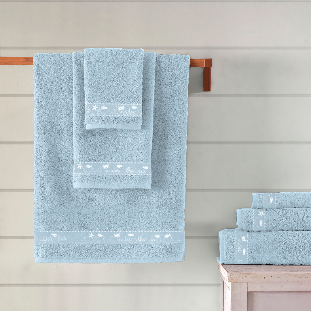 Pale Blue Printed Towel - 100% Cotton