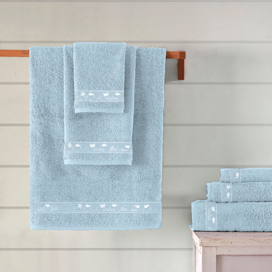 Pale Blue Printed Towel - 100% Cotton