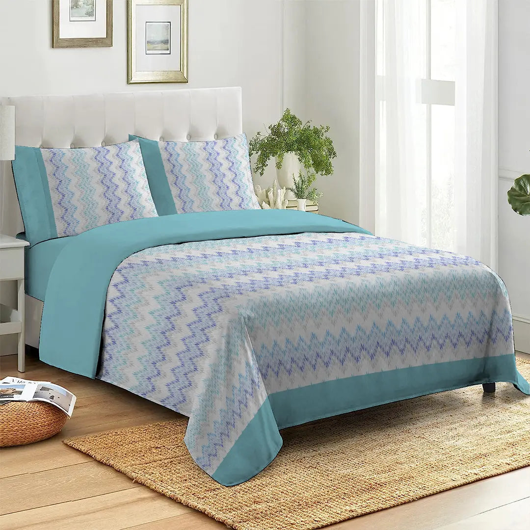 Zar Blue Printed Bed Sheet