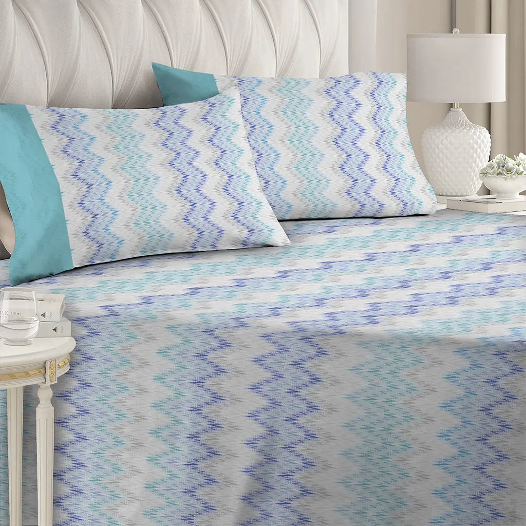 Zar Blue Printed Bed Sheet